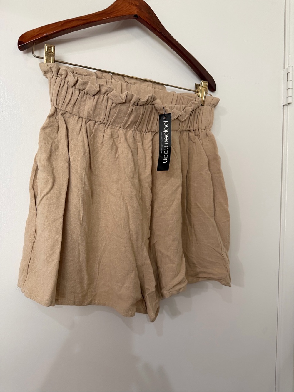 Papermoon 2PC High -Waist Paperbag Shorts in Tan
